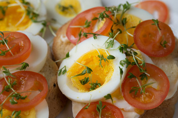 open sandwiches with eggs and tomato