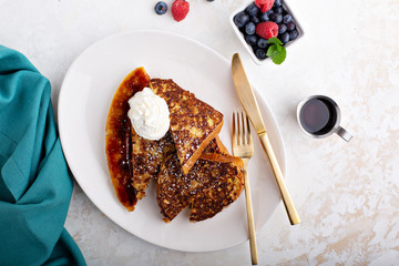 French toast with caramelised banana and whipped cream