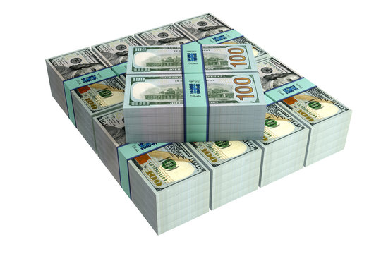 Piles of new 100 Dollar bills - 3D Rendering 