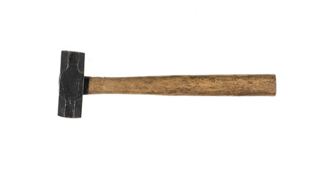 iron hammer with wooden handle isolated on white background