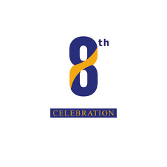 8 th Anniversary Celebration Orange Blue Vector Template Design Illustration