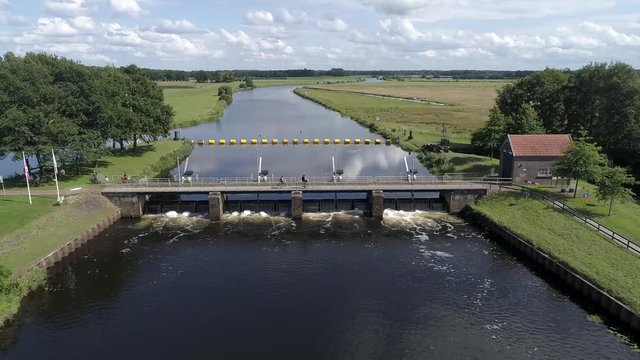 Fly over Dutch landscape at the Vecht river
