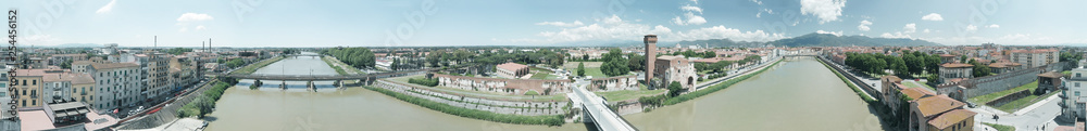 Sticker panoramic aerial view of pisa, tuscany. city homes on a sunny day