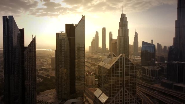 Establishing Shot of High Rise Skyscrapers Office Towers in Business District