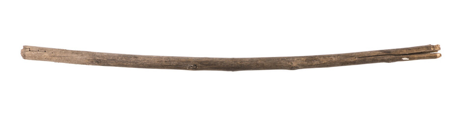 old stick, wooden staff on white isolated background