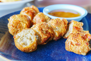 Traditional local chinese food of Deep Fried Crab Meat Rolls