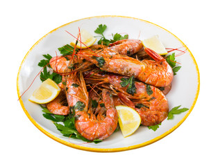 Grilled shrimps with lemon and parsley