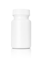 white plastic medicine bottle isolated on white background