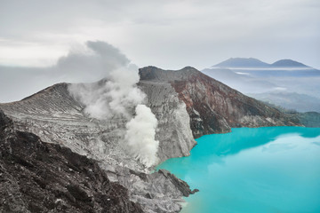 Crater of the volcano Ijen.