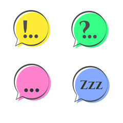 Speech bubble doodle stickers set with multiple colors - stock vector