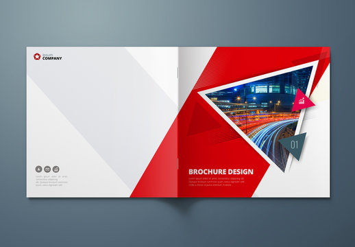 Square Red Business Report Cover Layout with Triangles
