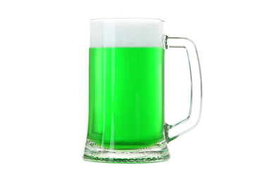 St. Patrick's Day. Glass mug with green beer isolated on white background