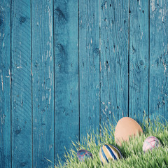 Easter background with painted eggs