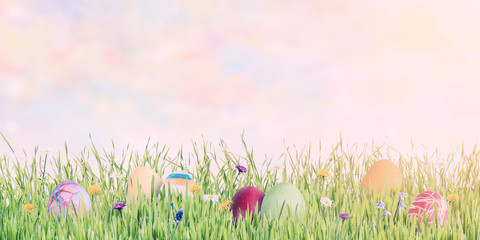Easter background with painted eggs