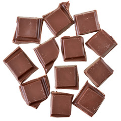 Cubes of chocolate top view isolated