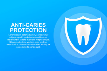 Anti-caries protection. Teeth with shield icon design. Dental care concept. Healthy Teeth. Human Teeth. Vector illustration.
