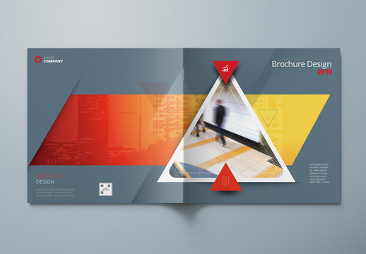 Square Grey Business Report Cover Layout with Orange Triangles