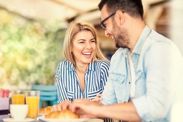 Laughing during breakfast, healthy lifestyle