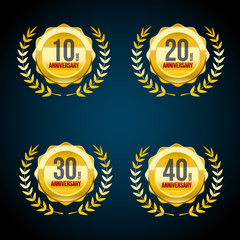 10 to 40 Years anniversary Gold and Red badge logo collection. Vector illustration eps.10
