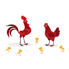 Illustration of red chicken family isolated on white background