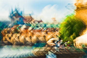 Prague view from waterfront, castle and Charles bridge - Abstract Expressionism Impressionism.