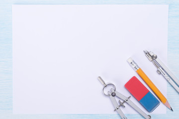 blank sheet of paper and drawing objects, empty space for your notes