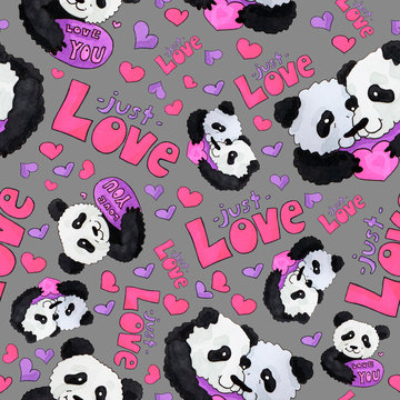 cute panda pattern. background for web and print purpose. marker art - valentine day
