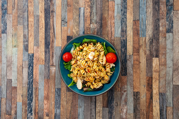 fusilli roast chicken and Italian cheese with basil and parmesan sauce