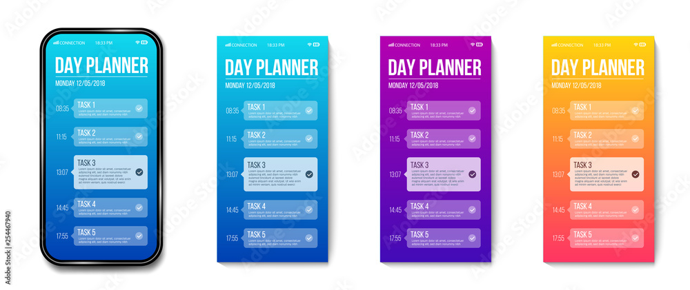 Wall mural creative vector illustration of phone day planner template, calendar done task isolated on transpare
