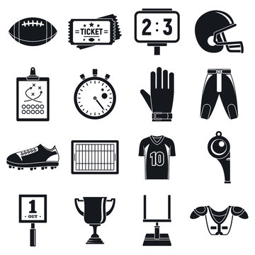 American football icons set. Simple set of american football vector icons for web design on white background