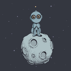 Fototapeta premium Cute robot on the moon