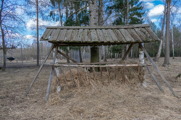 wooden feeder for forest animals, deer, elk