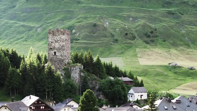The ancient tower of the Alpine mountains-a powerful strengthening of the locals of the middle ages.