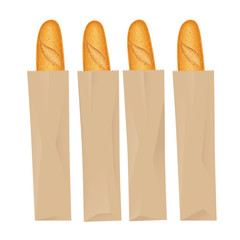 French baguette bread. Fresh baking. Set of tasty food. Baked goods for lunch. Traditional meal. Bakery for breakfast. Isolated white background. Eps10 vector illustration.