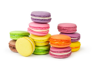 Different colorful french macaroons isolated on white