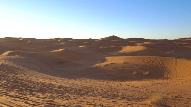 Sahara Desert landscape panorama, wonderful dunes early in the morning