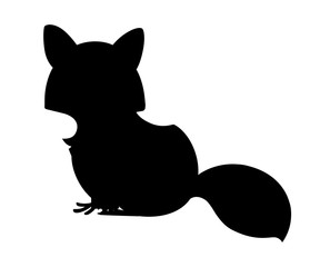 Black silhouette. Cute raccoon. North American raccoon, native mammal. Cartoon animal design. Flat vector illustration isolated on white background. Forest inhabitant