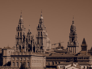 Fototapeta na wymiar View of the Cathedral in Santiago de Compostela, Galicia, Spain. It is a place of pilgrimage on the Way of Saint James.