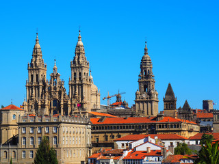 View of the Cathedral in Santiago de Compostela, Galicia, Spain. It is a place of pilgrimage on the Way of Saint James.