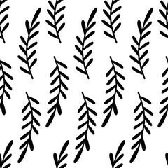 Simple twigs with leaves seamless vector pattern.