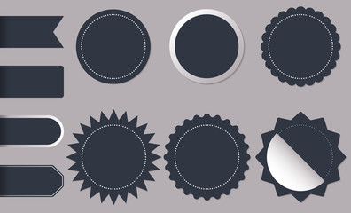 Horizontal and round shape circle stickers for new and best Arrival shop product tags, badge, labels or sale sign sunburst and discount banners vector poster icons templates. Black flat sun star