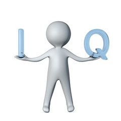 3d illustration of man with IQ letter symbol in both hands full body