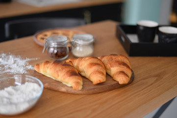 bread on wooden board.