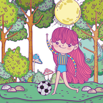 cute girl play soccer with ball