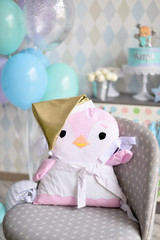 Easter bunny with basket of eggs.