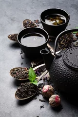 Foto op Aluminium Various tea and teapot. Black, green and red tea © karandaev