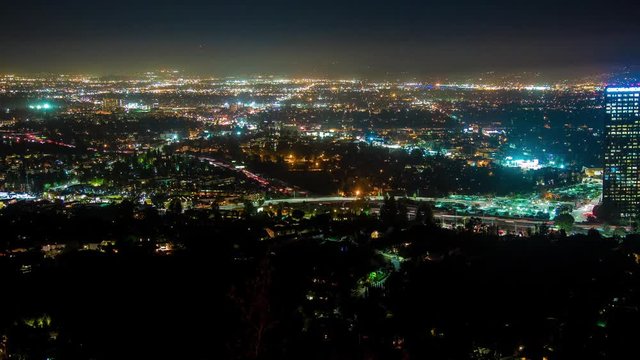 Pan Los Angeles City Lights Night Panorama Valley