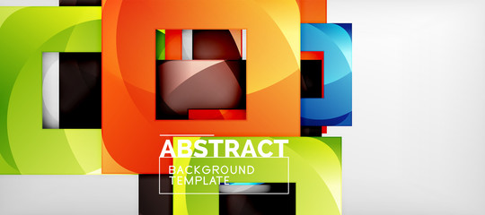 Abstract geometric background. Glossy square shapes composition on grey, minimalistic style template with copyspace