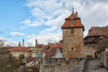 Obraz premium Rothenburg ob der Tauber with traditional German houses, Bavaria, Germany