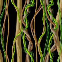 Twisted wild liana branch seamless pattern. Jungle vines plant.